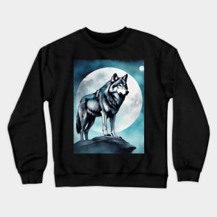 Timber Wolf in Watercolor and Charcoal Crewneck Sweatshirt